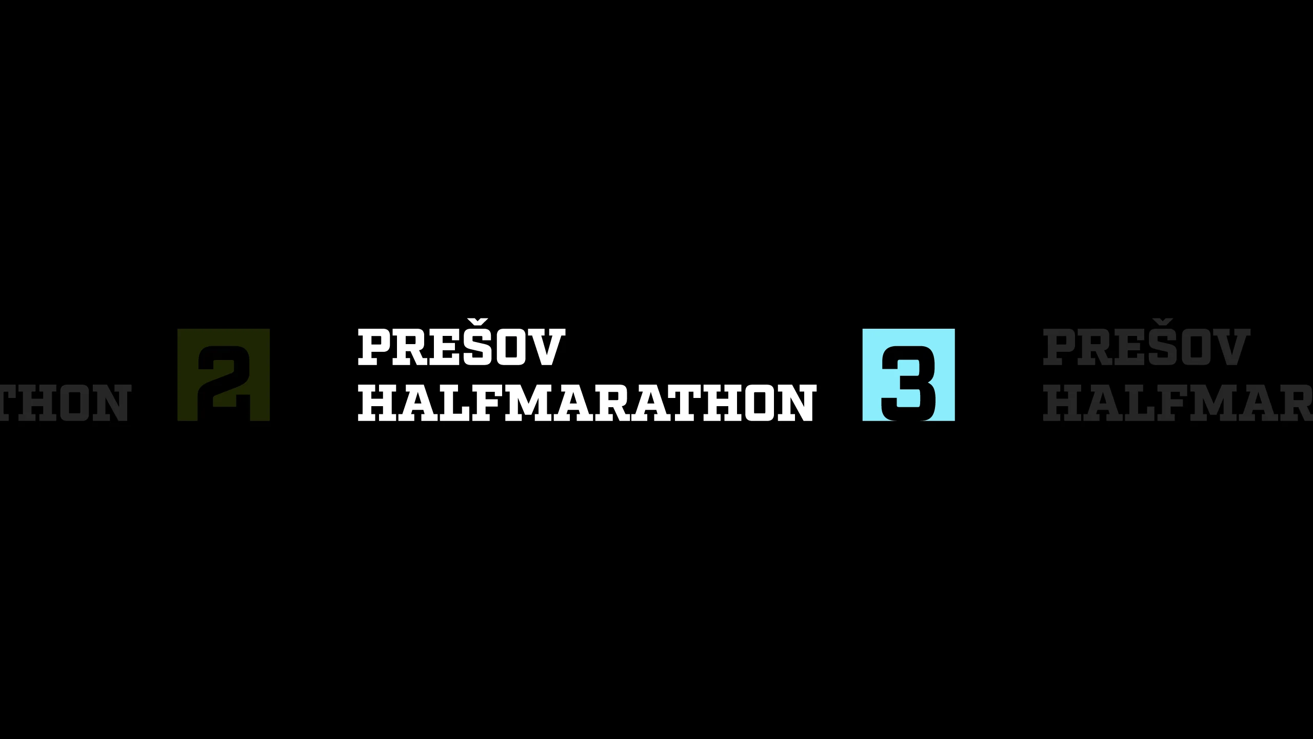 Variácie loga Prešov Halfmarathon s ročníkovými číslami a rôznymi farbami